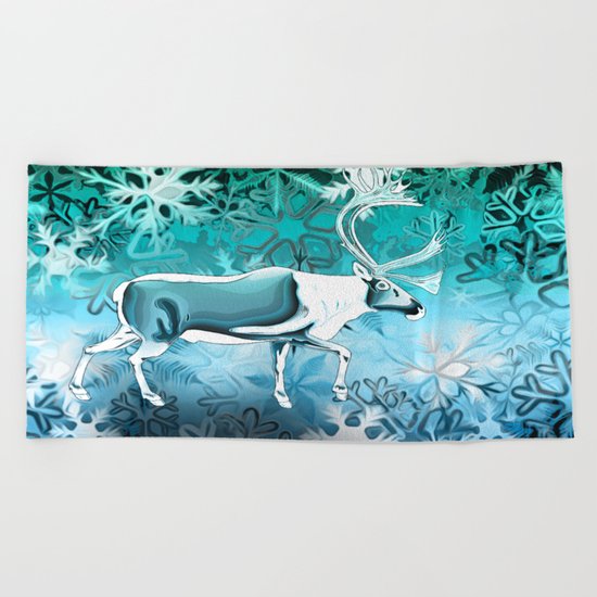 Blue Reindeer Beach Towel