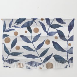 Watercolor berries and branches - indigo and beige Wall Hanging