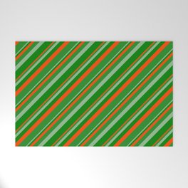 [ Thumbnail: Dark Sea Green, Green, Red & Forest Green Colored Lined/Striped Pattern Welcome Mat ]