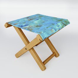 African Dye - Colorful Ink Paint Abstract Ethnic Tribal Organic Shape Art Teal Turquoise Folding Stool