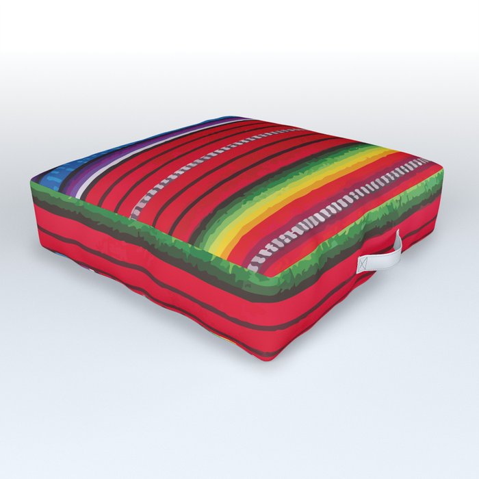 Red stripe vibrant mexican fabric Outdoor Floor Cushion