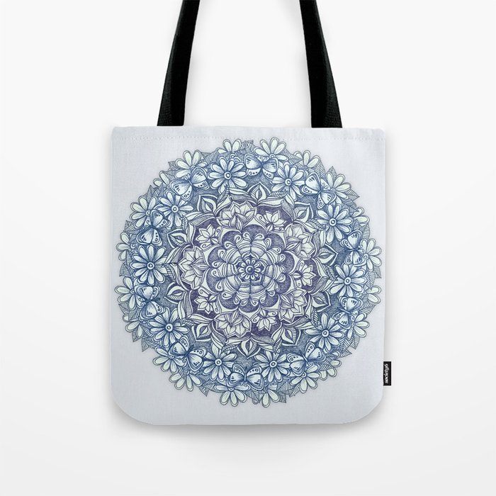 Indigo Medallion with Butterflies & Daisy Chains Tote Bag