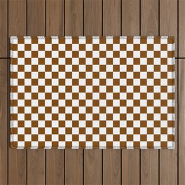 White and Chocolate Brown Checkerboard Outdoor Rug