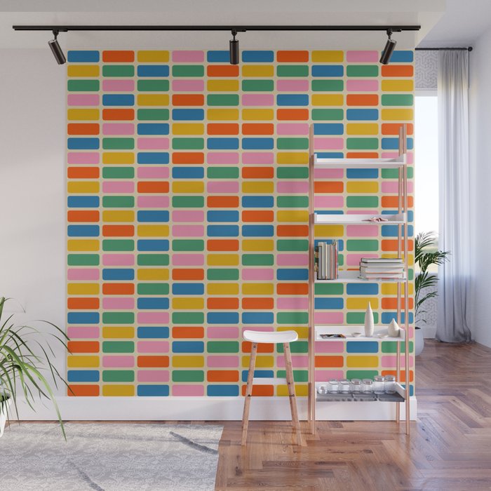 Color Grid Colorful Retro Modern Geometric Mini Pattern in Rainbow Pop Colors Wall Mural