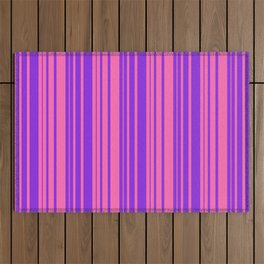 [ Thumbnail: Hot Pink and Purple Colored Striped/Lined Pattern Outdoor Rug ]