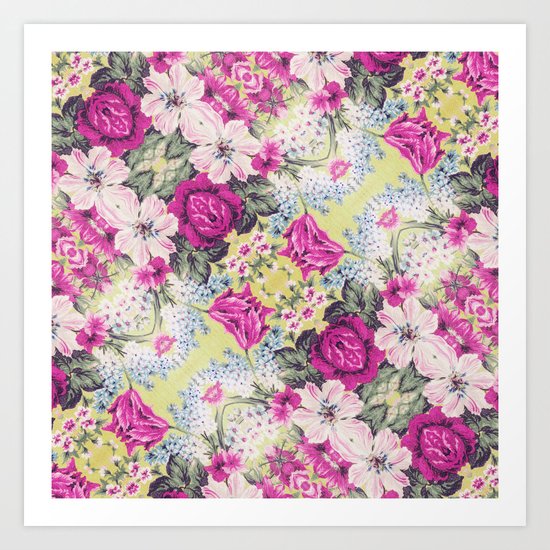 Trendy Vintage Purple Teal Floral Fashion Pattern Art Print