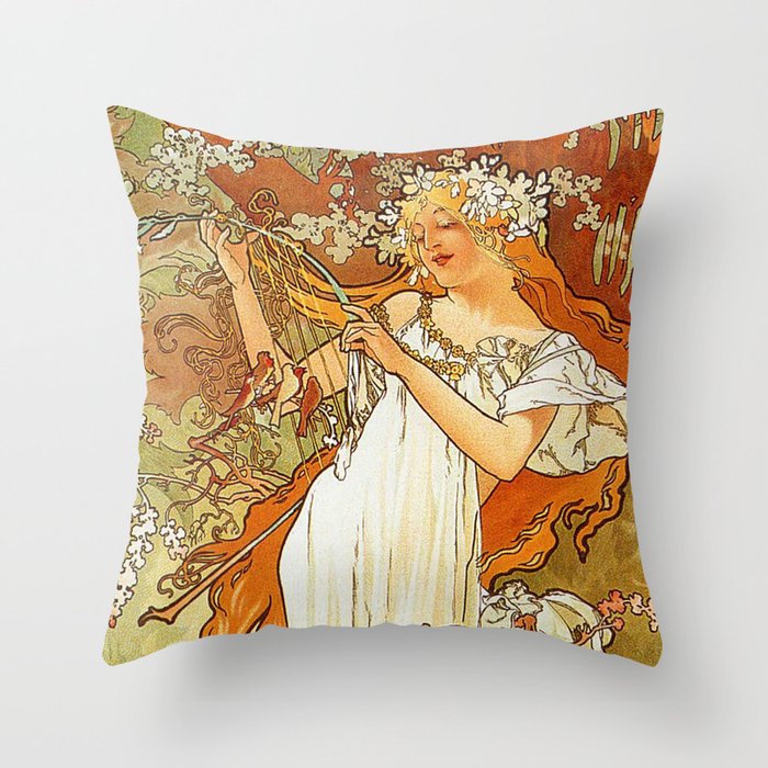 Alphonse Mucha Spring 1896 Throw Pillow