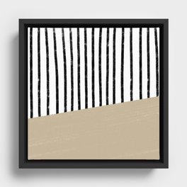 Handmade Stripe Block Pattern (tan/white/black) Framed Canvas