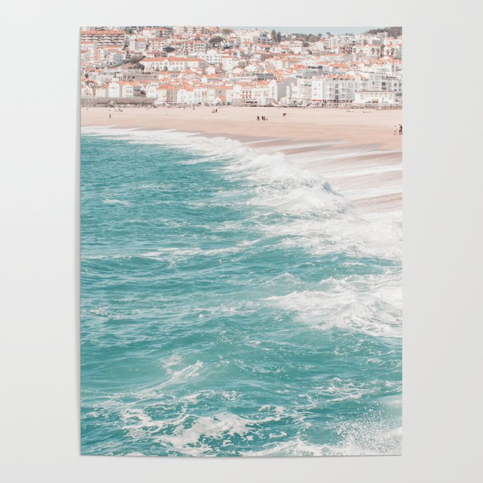 Aerial Beach Print - Ocean - Beach Village Houses - Sea - Travel photography Poster