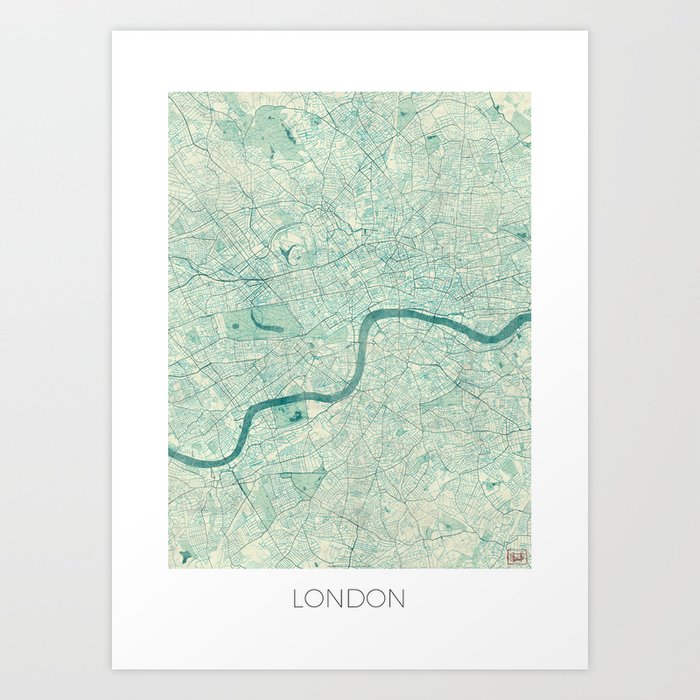 London Map Blue Vintage Art Print
