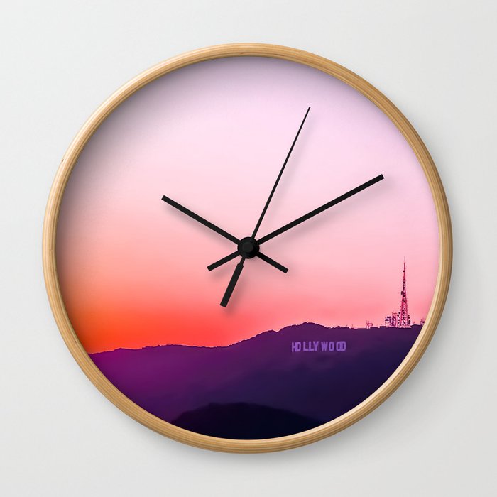 Hollywood sign with summer sunset sky Wall Clock