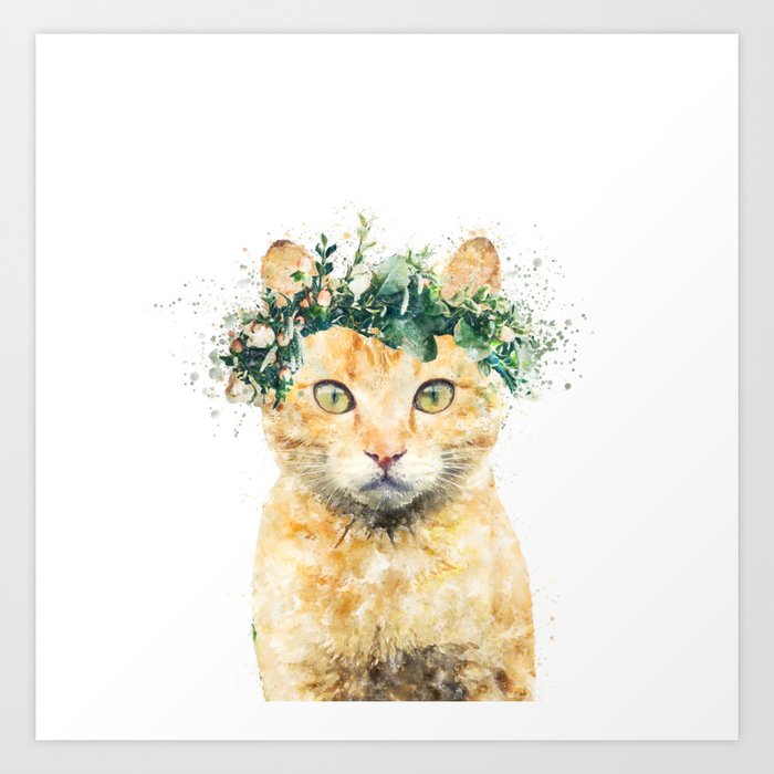 Boho Watercolor Cat Cat Lady Plant Lady Funny Cute Cat Home