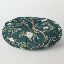 Design with white peonies trees in chinoiserie style. Interior hand drawn Floor Pillow
