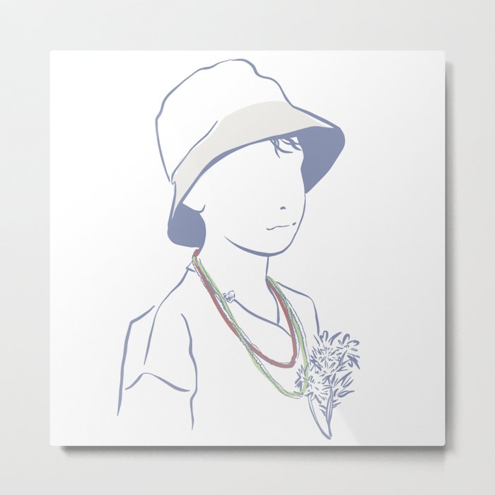 Line drawing boy with hat Metal Print