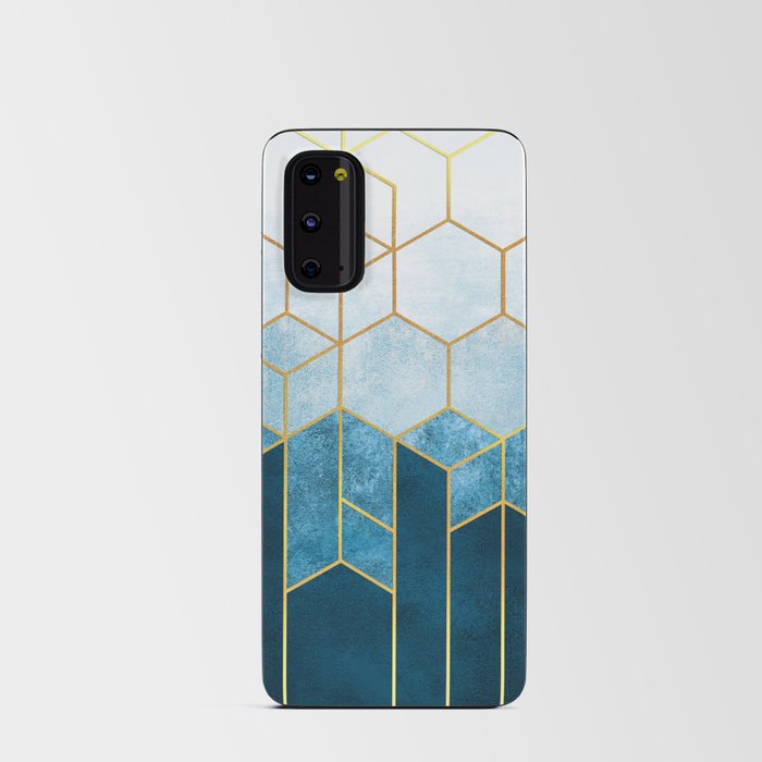Cerulean Blue + Golden Hexagons Abstract Design Android Card Case
