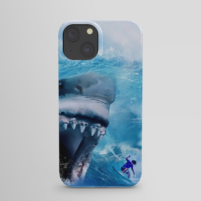 Megalodon attacks Surfer in a Wave iPhone Case