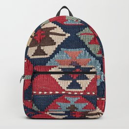 Red Band Diamond Kilim // 19th Century Colorful Brown Cream Peach Navy Blue Ornate Accent Pattern Backpack