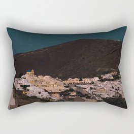 Santorini By Night | Greek Island Vibes in the Evening | City Lights and Dark Skies | Travel and Night Photography Fine Art Rectangular Pillow