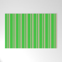 [ Thumbnail: Light Pink & Lime Green Colored Lined Pattern Welcome Mat ]