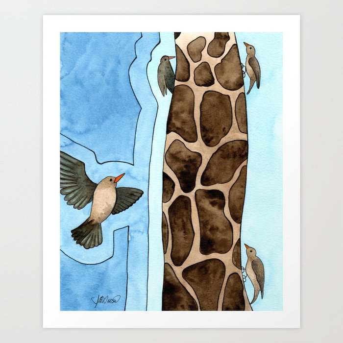 GIRAFFE NECK WITH BIRDS Art Print