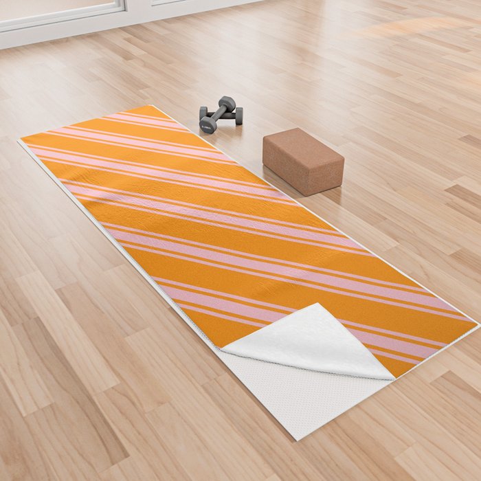 Dark Orange and Pink Colored Lined Pattern Yoga Towel