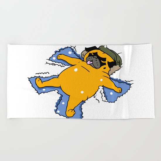 Snow Angel Pug Beach Towel