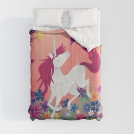 Floral Frolic Unicorn Duvet Cover