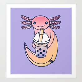 Cute Axolotl with Bubble Tea Art Print | Cuteaxolotl, Bubbletealover, Axolotllover, Drawing, Bubbletea, Mexicanwalkingfish, Salamander, Tealover, Kawaiiaxolotl, Bobatealover 