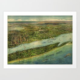 Panoramic view of West Palm Beach, North Palm Beach and Lake Worth, Florida (1915) Art Print