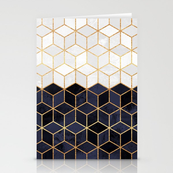 White & Navy Cubes Stationery Cards