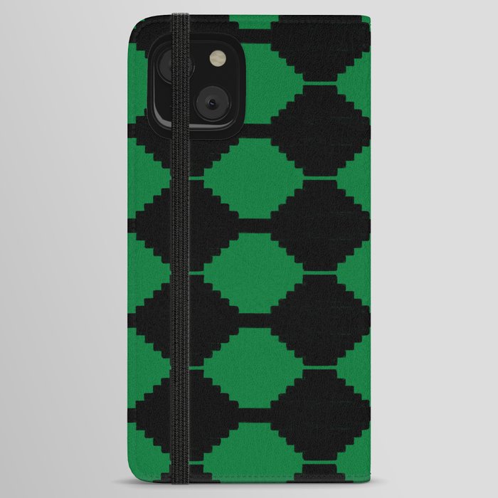 Green + Black Southwestern Ethnic Primitive Pattern iPhone Wallet Case