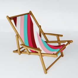 [ Thumbnail: Eye-catching Turquoise, Crimson, Maroon, White & Light Pink Colored Stripes/Lines Pattern Sling Chair ]