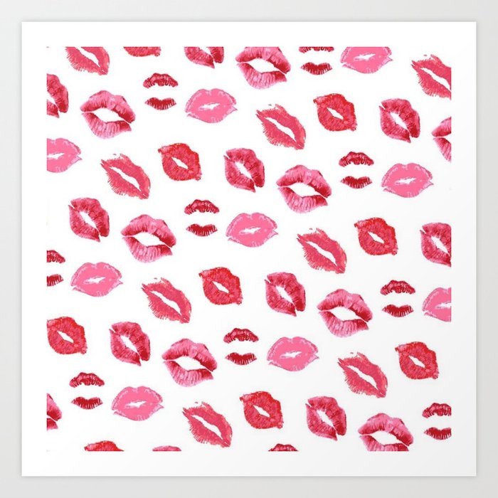 Kiss and Tell | Pink and Red Lipstick Kisses Art Print
