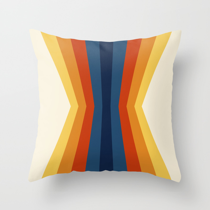 18x18 Multicolor Classic Retro Stripes 70s 80s Vintage Love Colorful Vintage Vibes 70s Style Retro Stripes on Blue Throw Pillow 
