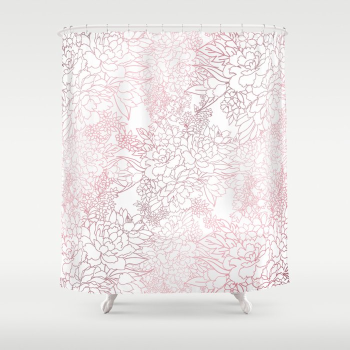 Elegant floral rose gold strokes doodles design Shower Curtain by