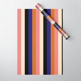 [ Thumbnail: Colorful Midnight Blue, Chocolate, Light Coral, Bisque, and Black Colored Lines/Stripes Pattern Wrapping Paper ]
