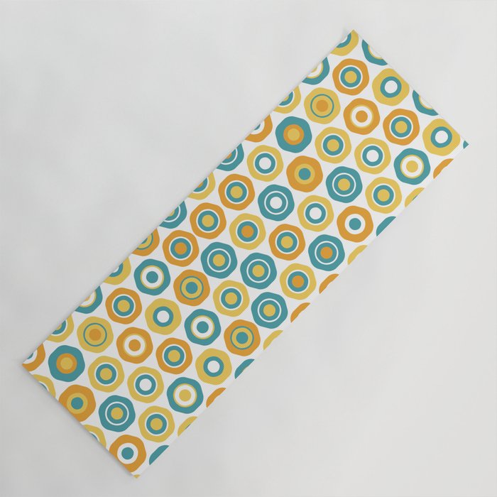 Buttons - Geometric Pattern in Turquoise, Orange, Yellow, and White Yoga Mat