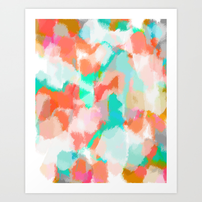 Fayola Coral Teal Pink And White Abstract Art Art Print By