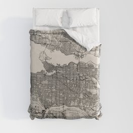 Canada, Vancouver - Black & White Aesthetic City Map Duvet Cover