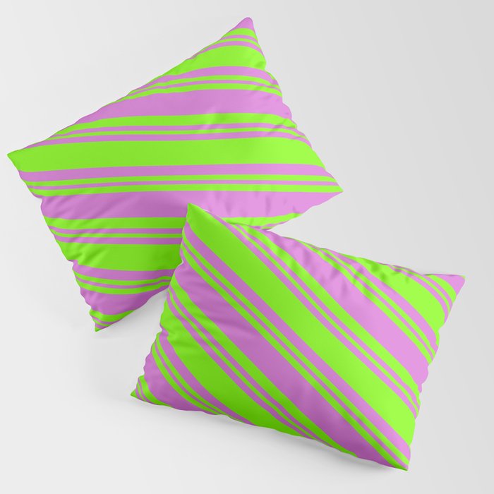 Orchid & Green Colored Striped/Lined Pattern Pillow Sham