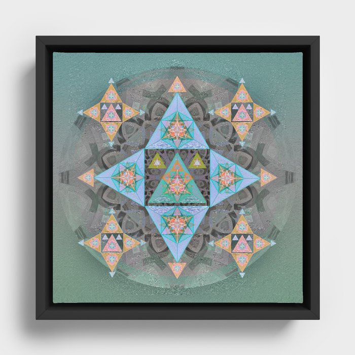 Stellated Cosmic Meditation Mandala in Patel Tones Framed Canvas