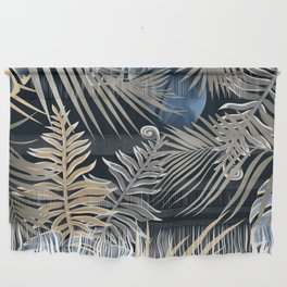 Blue, Gold and Gray Palm Leaves Wall Hanging