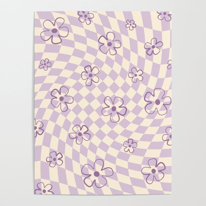 Purple Checker Flower Swirl Warp Poster