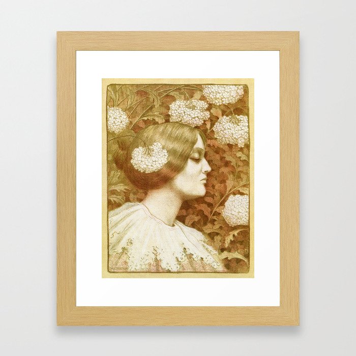 Autumn Woman, art nouveau drawing Paul Berthon 1900 Framed Art Print