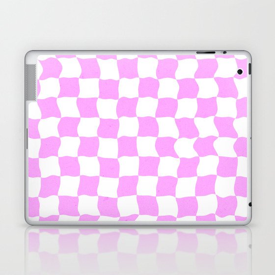 Pink Funky Checkered Pattern Wavy Groovy 70s Laptop & iPad Skin