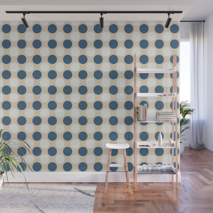 Dark Blue And Off White Uniform Large Polka Dots Pattern On Beige Matches Chinese Porcelain Blue Wall Mural By Pipafineart