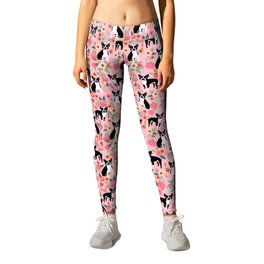 Boston Terrier floral black and white coat essential gifts for boston terriers owners florals Leggings