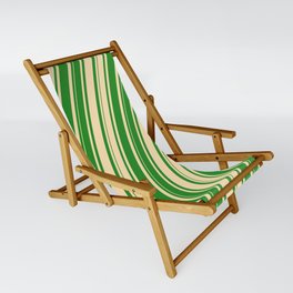 [ Thumbnail: Beige & Forest Green Colored Pattern of Stripes Sling Chair ]