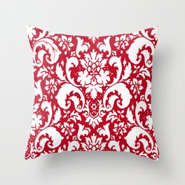Paisley Damask Red and White Pattern Throw Pillow