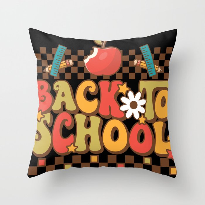 Back to school ruler retro vintage art Throw Pillow